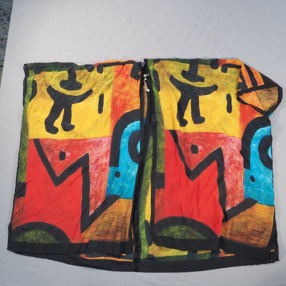 Soft Surroundings Kimono Womens One Size Red Yellow Silk Wrap Abstract Art Print - Picture 2 of 6